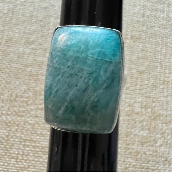 New Amazonite Stone Crystal Silver Overlay Ring Size 6.75 - Picture 4 of 7